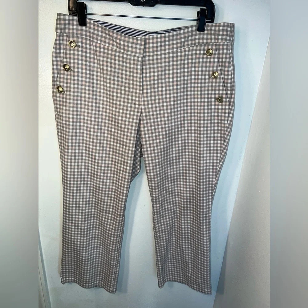 Nautica, 12, pastel plaid‎ crop pant with, button, zip, latch front closure